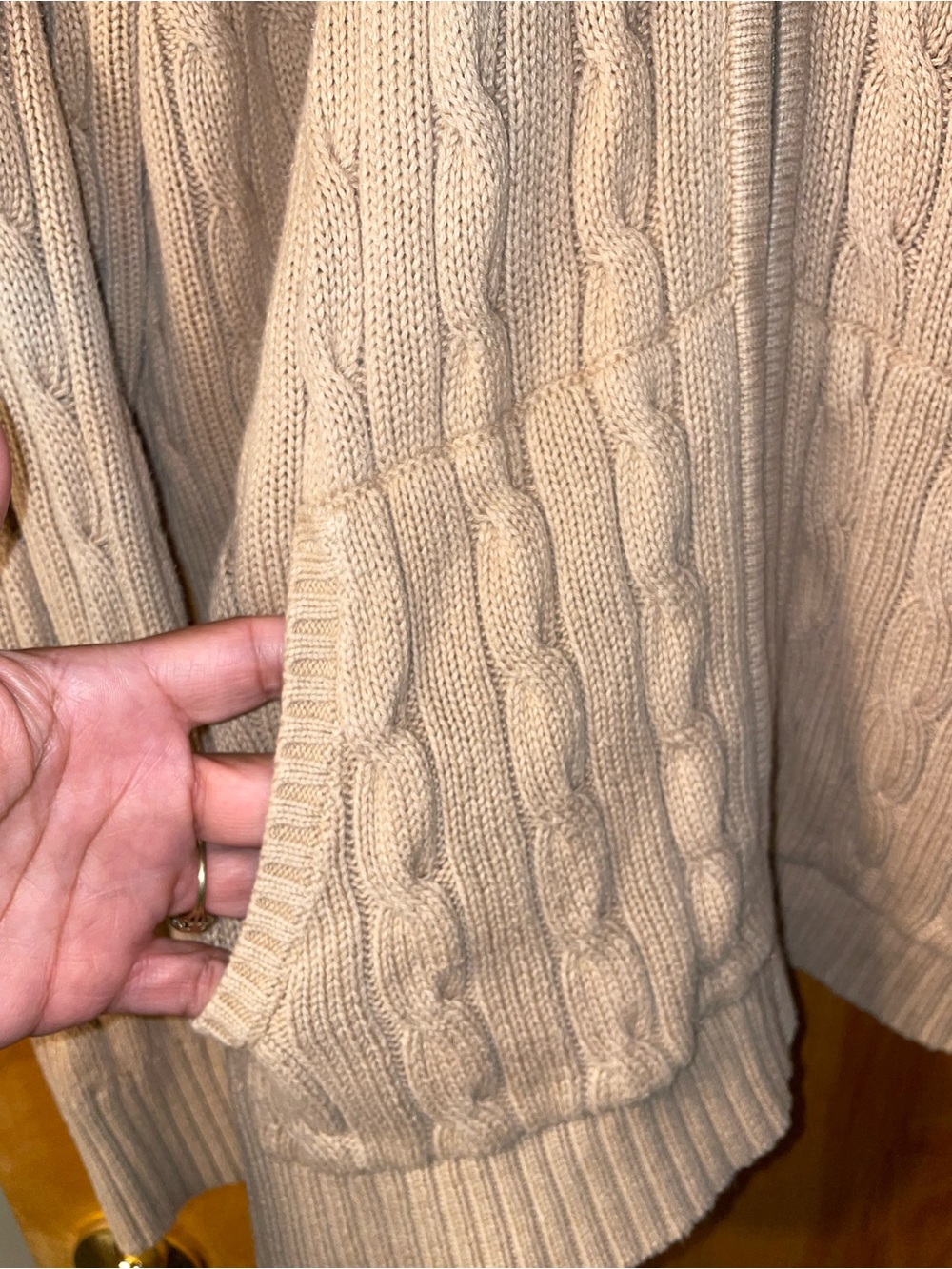 St. John's Bay Women's Cable-Knit Hooded Zip Cardigan - Beige - Picture 3 of 5